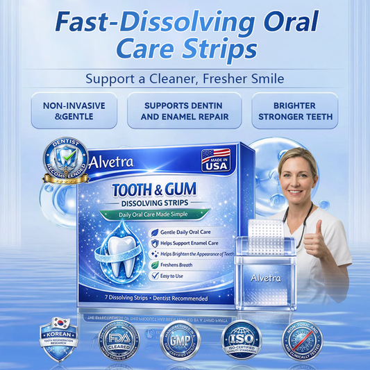 Alvetra® Fast-Dissolving Tooth & Gum Care Strips 5-in-1 Daily Care for a Cleaner, Brighter, Healthier Smile